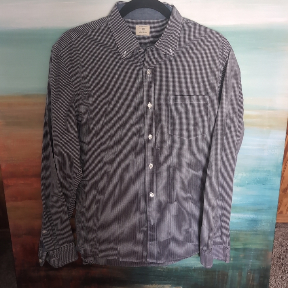 J. Crew Black and White Striped Button Down 109% cotton Shirt M 15 1/2